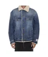 Dolce & Gabbana Buttoned Denim Jacket With Faux Shearling Finish In Blue