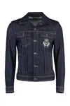 Dolce & Gabbana Dark Blue Jacket With Classic Collar And Contrasting Stitching In Navy