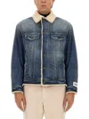 Dolce & Gabbana Buttoned Denim Jacket With Faux Shearling Finish In Navy