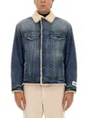 Dolce & Gabbana Buttoned Denim Jacket With Faux Shearling Finish In Navy