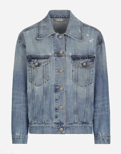 DOLCE & GABBANA DENIM JACKET WITH BRANDED PLATE