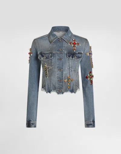 Dolce & Gabbana Denim Jacket With Embroidery In Blue