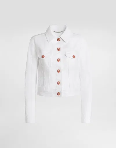 Dolce & Gabbana Denim Jacket With Jewel Buttons In White