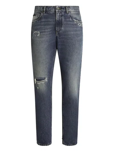 Dolce & Gabbana Faded Jeans With Logo Plaque In Blue