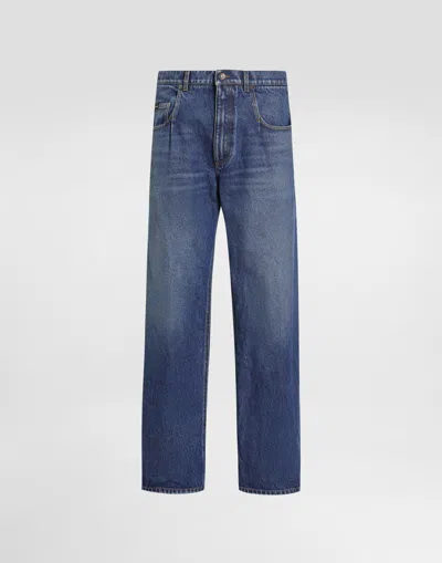 Dolce & Gabbana Logo-plaque Cotton Jeans In Blue