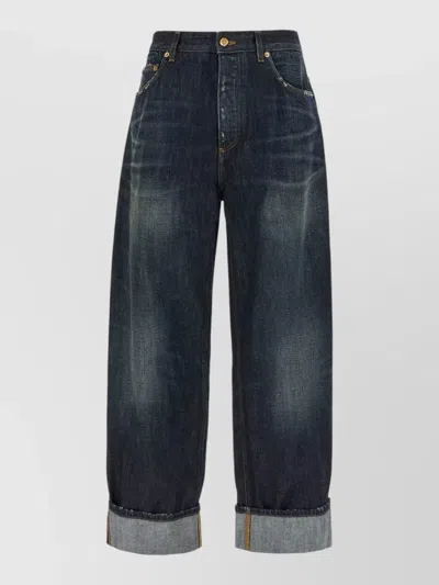 Dolce & Gabbana Denim Jeans Embroidered Pocket Rolled Cuffs In Blue
