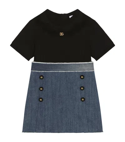 Dolce & Gabbana Kids' Denim-jersey Dg Logo Dress In Multicolor