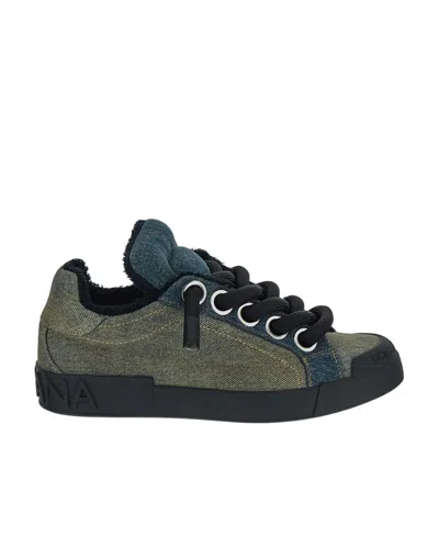 Dolce & Gabbana Denim Lace-up Sneakers In Green