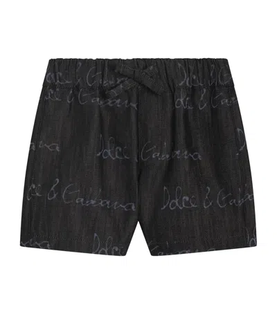 Dolce & Gabbana Kids' Denim Logo Bermuda Shorts In Black