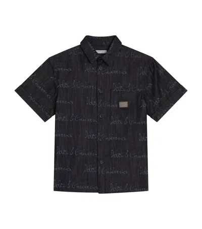 Dolce & Gabbana Kids' Denim Logo Shirt In Black
