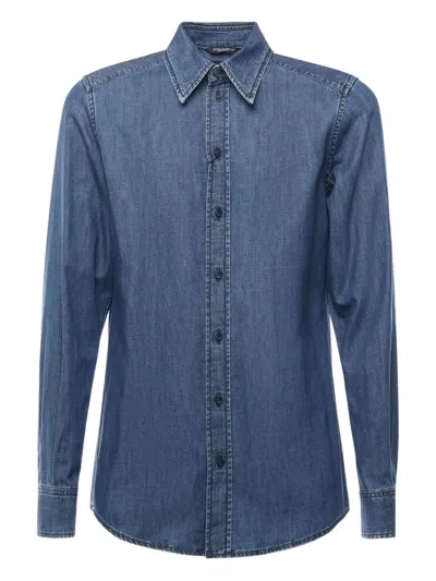 Dolce & Gabbana Denim Long-sleeved Cotton Shirt In Blue