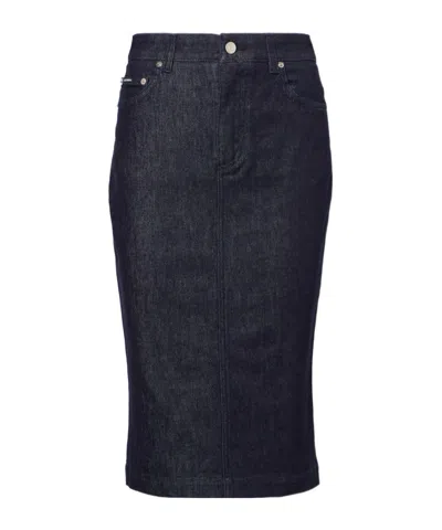 Dolce & Gabbana Denim Midi Skirt In Black