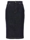 Dolce & Gabbana Navy Stretch Five Pocket Pencil Denim Midi Skirt In Blue