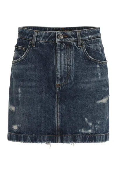 Dolce & Gabbana Denim Mini Skirt In Navy