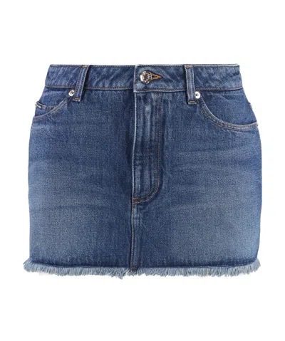 DOLCE & GABBANA DOLCE  GABBANA FRAYED HEM DENIM MINI SKIRT