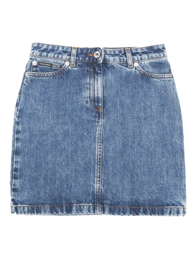 Dolce & Gabbana Kids' Denim Mini Skirt In Blue