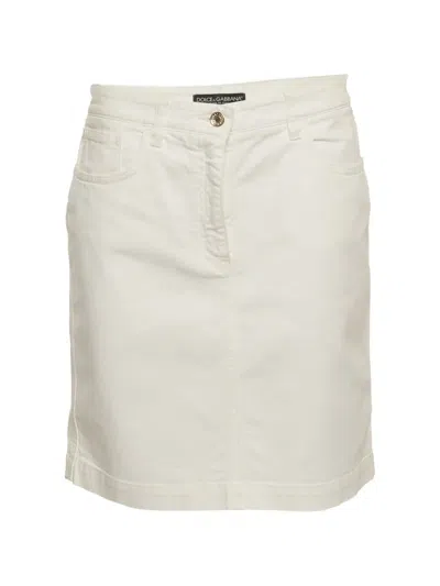 Pre-owned Dolce & Gabbana Denim Mini Skirt In White