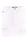 Dolce & Gabbana Distressed-finish Denim Miniskirt In White