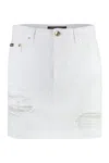 Dolce & Gabbana White Distressed Mini Skirt In White