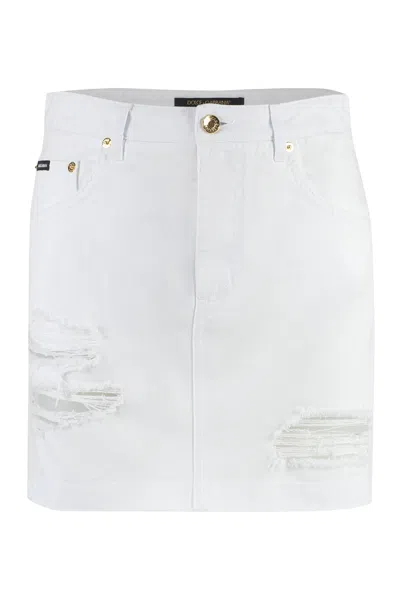Dolce & Gabbana Denim Mini Skirt With Rips In White