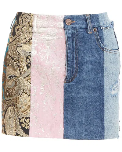Dolce & Gabbana Denim Minirock G Blue Jacquard Patchwork Mini Skirt In Multi