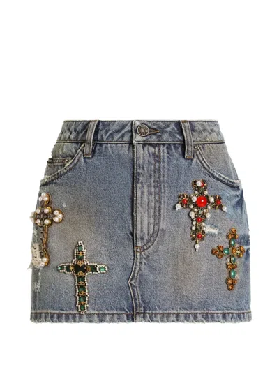 Dolce & Gabbana Denim Miniskirt With Embroidery In Blue