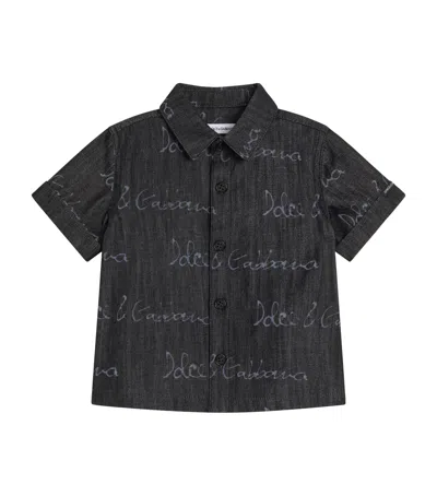 Dolce & Gabbana Kids' Denim Monogram Shirt In Black