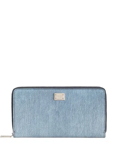 Dolce & Gabbana Denim Nubuck Wallet In Blue