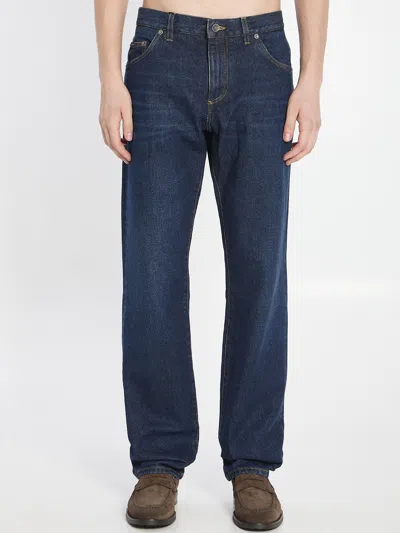 Dolce & Gabbana Dolce&gabbana Men Denim Trousers With Plaque In Blue