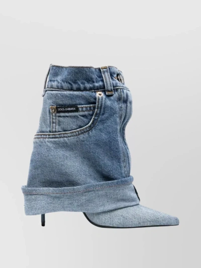 Dolce & Gabbana Denim Patchwork Ankle Boots In White