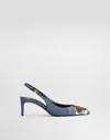Dolce & Gabbana Denim Patchwork Slingback With Embroidery In Multi