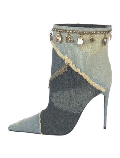 Pre-owned Dolce & Gabbana Denim Patterned Boots In Blue