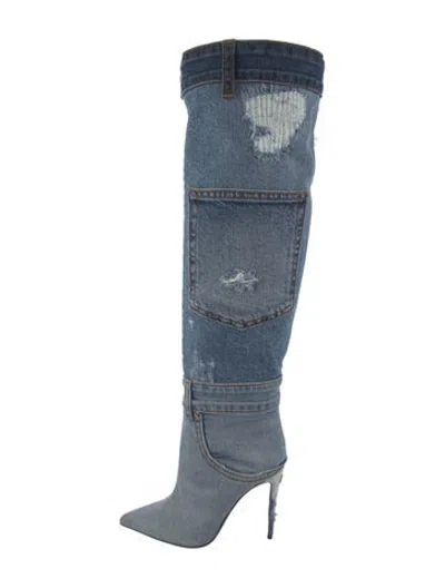 Pre-owned Dolce & Gabbana Denim Patterned Boots In Blue