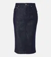 Dolce & Gabbana Navy Stretch Five Pocket Pencil Denim Midi Skirt In Blue
