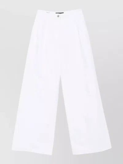 Dolce & Gabbana Denim Pleated Wide-leg Trousers In White