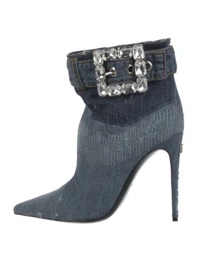 Pre-owned Dolce & Gabbana Denim Printed Boots In Blue
