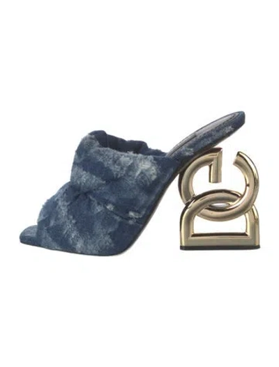 Pre-owned Dolce & Gabbana Denim Printed Mules In Blue