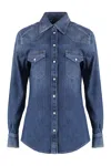 Dolce & Gabbana Denim Shirt With Chest Pockets And Contrast Stitching In Denim