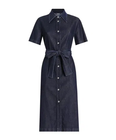 Dolce & Gabbana Silk Denim Shirt Dress In Multicolor