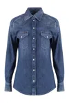 Dolce & Gabbana Denim Shirt With Chest Pockets And Contrast Stitching In Navy