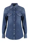Dolce & Gabbana Denim Shirt With Chest Pockets And Contrast Stitching In Navy