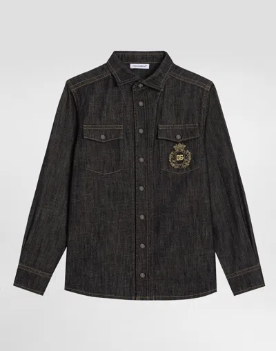 Dolce & Gabbana Denim Shirt With Dg Logo In Multicolor