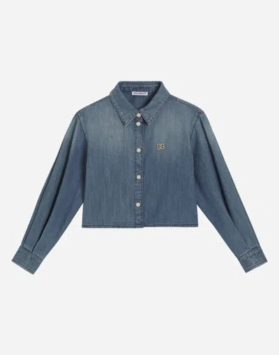 Dolce & Gabbana Denim Shirt With Dg Logo In Multicolor