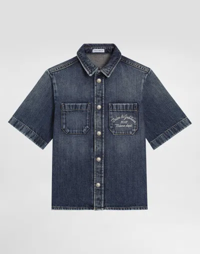 Dolce & Gabbana Kids' Denim Shirt With Dolce&gabbana Logo In Multicolor