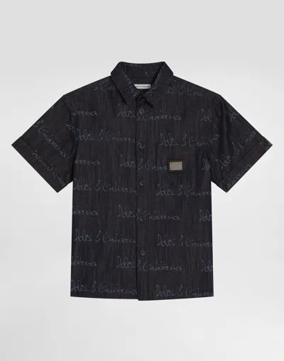 Dolce & Gabbana Kids' Denim Shirt With Dolce&gabbana Logo In Multicolor