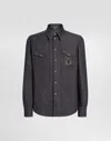 Dolce & Gabbana Denim Shirt With Heraldic Emblem In Multicolor