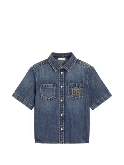Dolce & Gabbana Kids' Denim Shirt With Logo In Blue