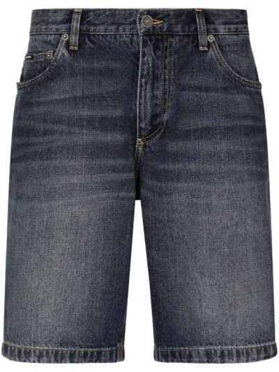 Dolce & Gabbana Embellished Denim Shorts In Blue