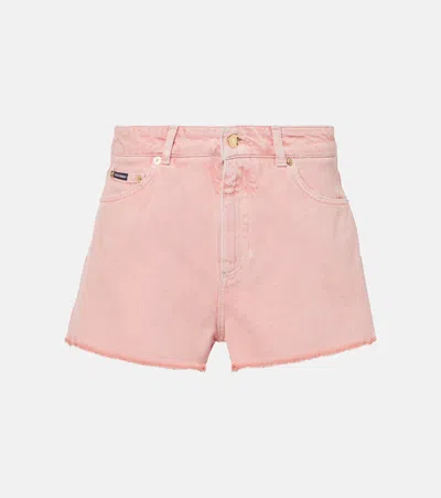 Dolce & Gabbana Frayed Hem Denim Shorts With Metal Buttons In Pink