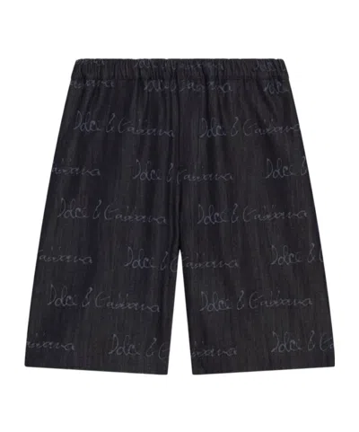 Dolce & Gabbana Denim Shorts With Dolcegabbana Logo In Black